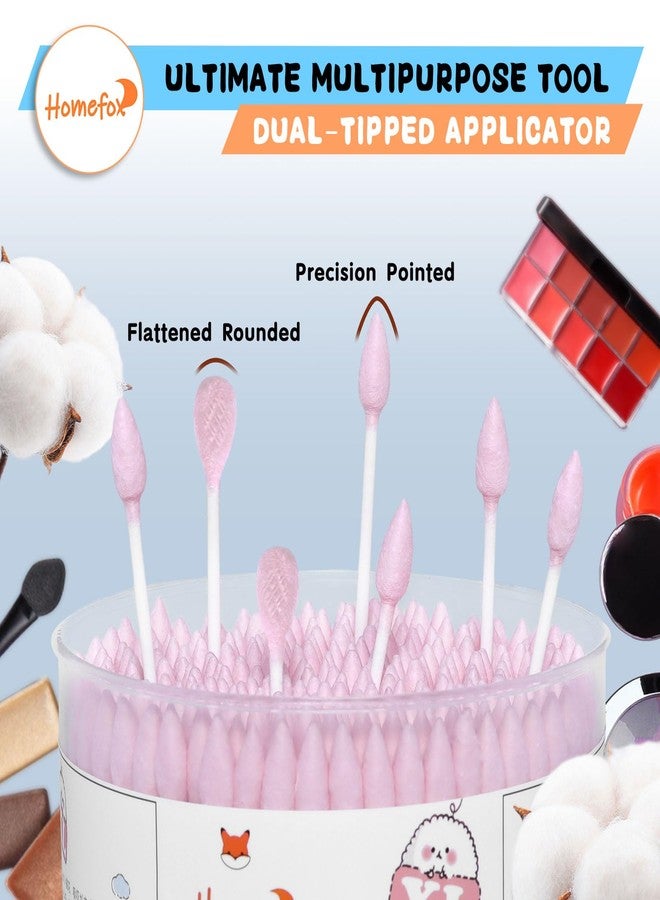 HOMEFOX Pink Cotton Swabs Flattened Pointed - 500 Count Organic XL Cotton Bud Double Side Tight Firm Wounded Precision Extra Large Cotton Tips Applicator Blender Paper Stick, Flatten & Pointy (Pink) - Image 4